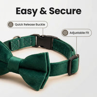Dog Collar with Bowtie Soft Velvet Material with Quick Release Buckle - L / Green - image 3