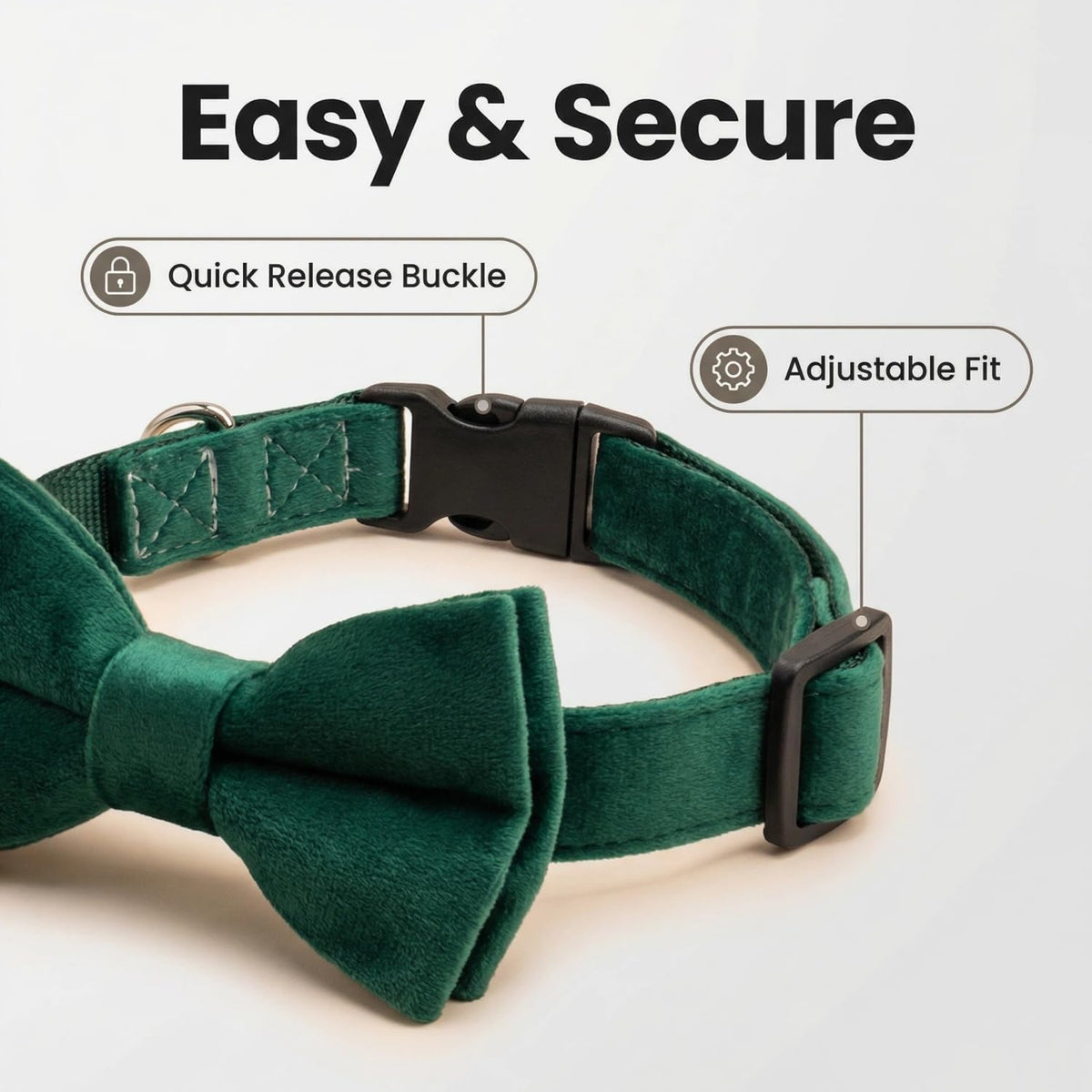 Dog Collar with Bowtie Soft Velvet Material with Quick Release Buckle - L / Green - image 3