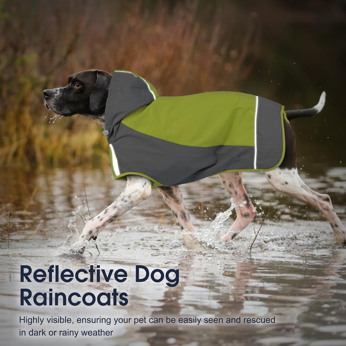 Hooded Dog Raincoat, Reflective Large Dog Rain Poncho - 2X-Large / Green - image 3
