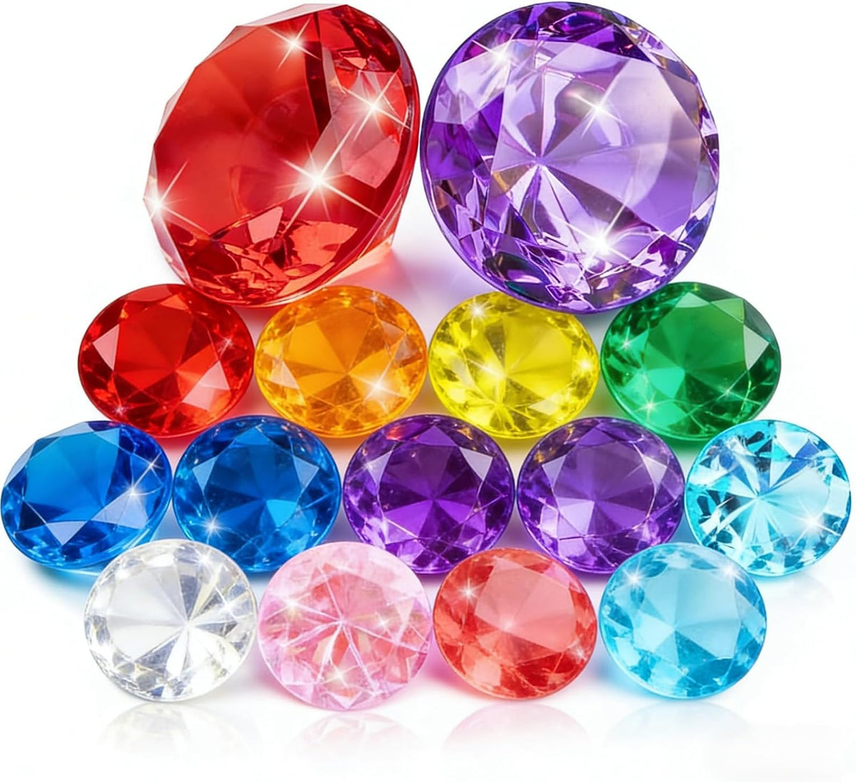 MARFOREVER diving gems pool toys, 15 colorful acrylic diamonds in two sizes