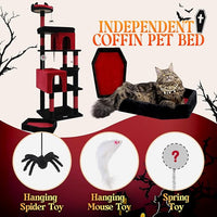 Globlazer Heavy Duty Gothic Cat Tree, 72in Large Cat Tower with Coffin Bed, Sturdy Maine Coon Cat Tree for Large Cats 20 lbs+, Medieval Castle Style with 6 Scratching Posts & Hammock, S72, Black & Red