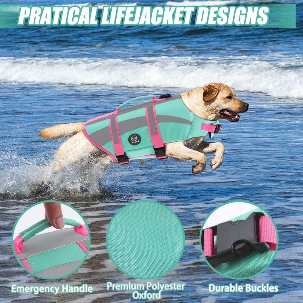 EMUST Dog Life Jacket, High Visibility Dog Life Vests with 2 Rescue Handles – Essentials for Dogs - Medium / NewTurquoise - image 4