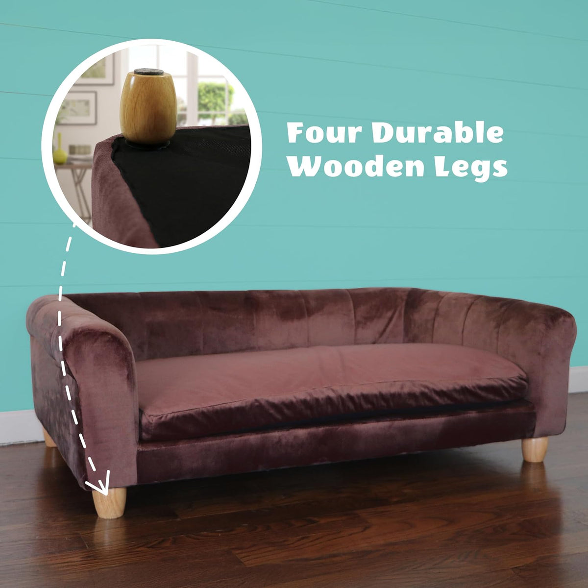 CRITTER SITTERS 42-in. Elegant Navy Faux-Velvet Rectangular Dog Sofa - image 4