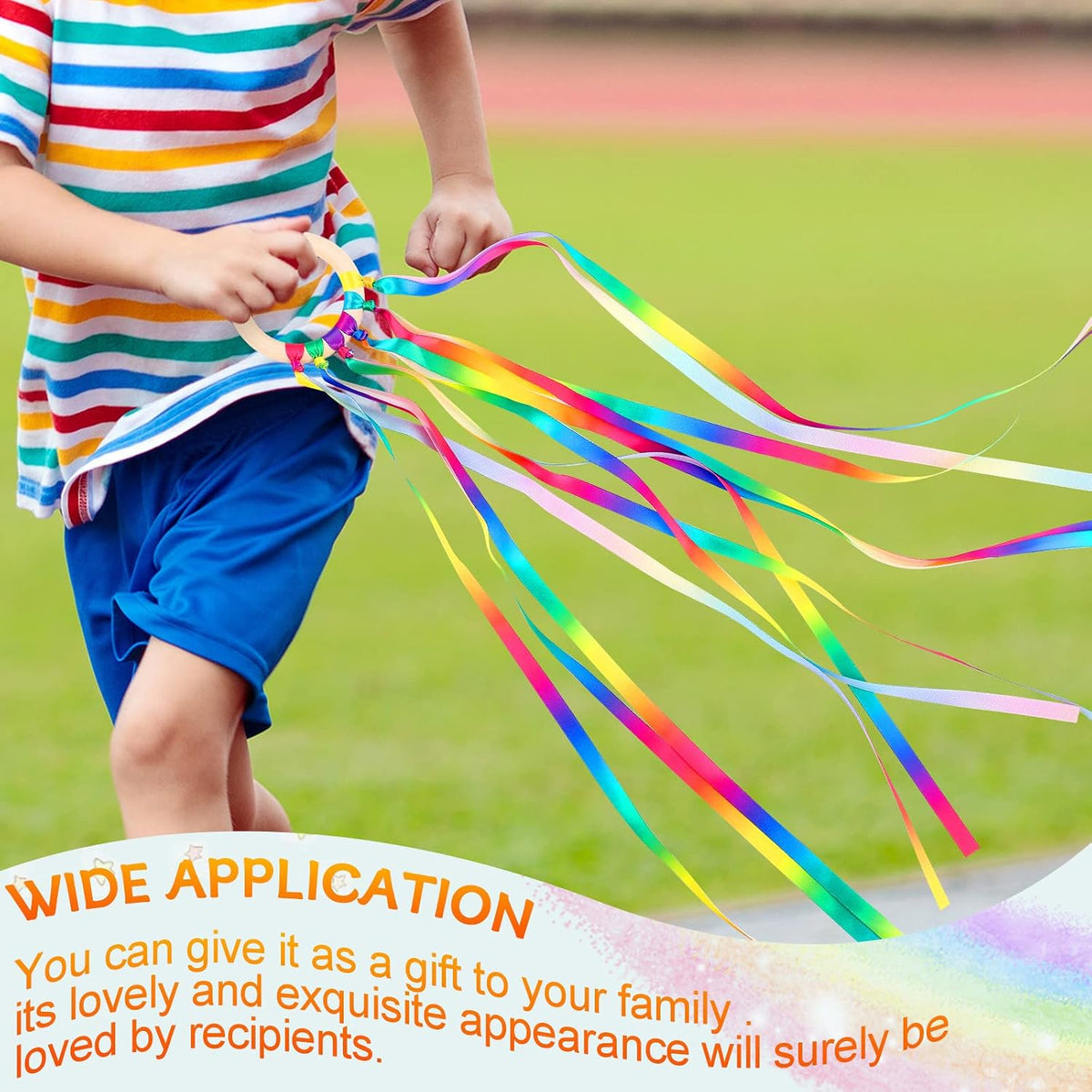 Sumind 6 pack of ribbon dance wands for kids with smooth hardwood rings and bright ribbons - view 7