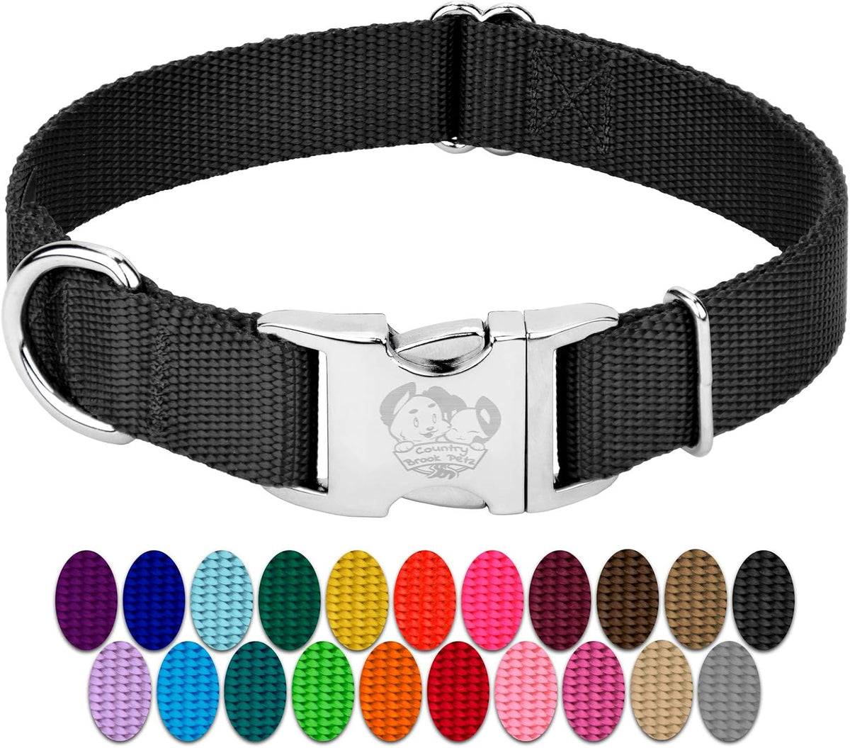 Country Brook Petz - Premium Nylon Dog Collar with Metal Buckle for Small Medium Large Breeds - 30+ - Small (Pack of 1) / Black