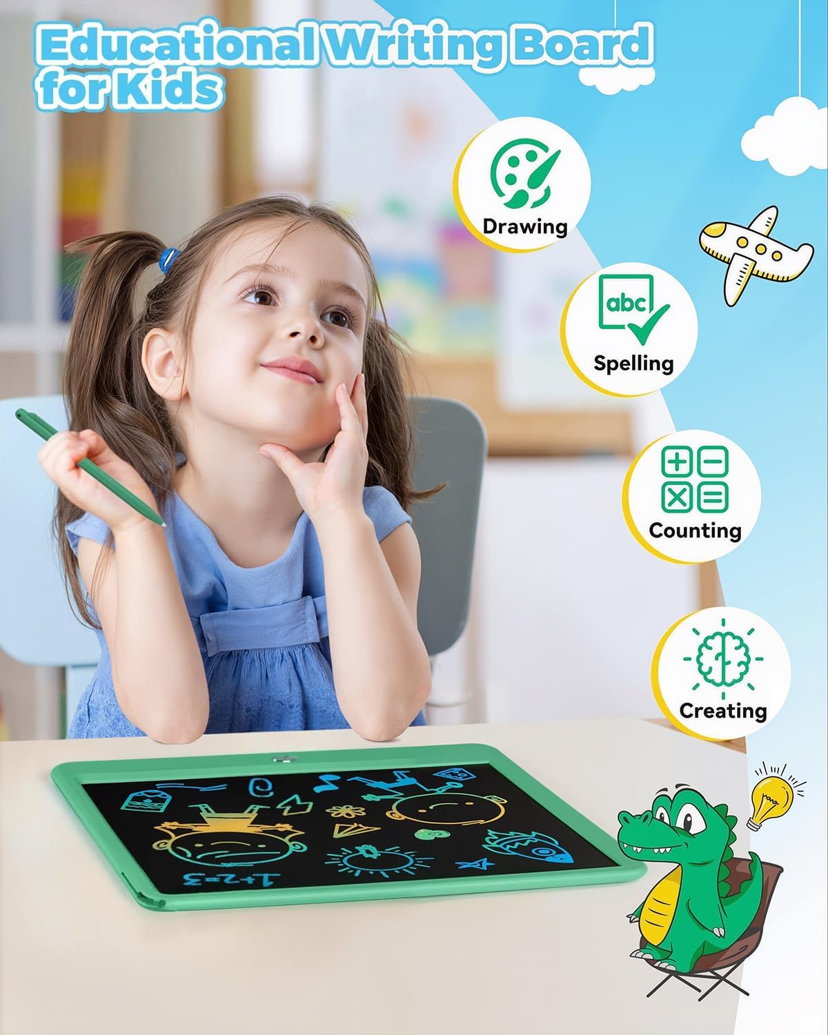 KOKODI 12 Inch LCD Writing Tablet with Anti-Lost Stylus - Green / 15 inch - image 2