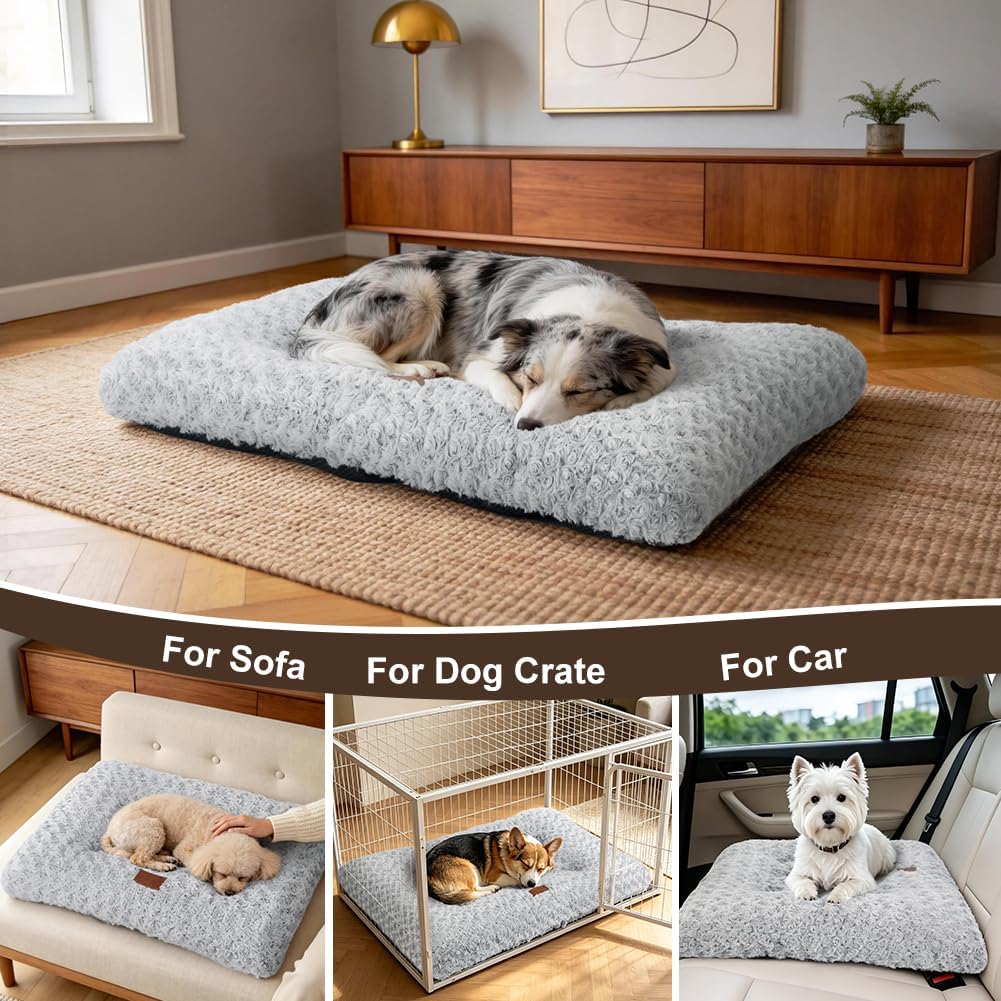Dog Bed Crate Pad for Small Dogs 24"x18" Coffee – Essentials for Dogs - Medium 30"x20" / Rosette Pattern Grey - image 3