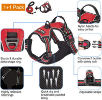 tobeDRI No Pull Dog Harness Adjustable Reflective Oxford Easy Control - Red / Large - image 3