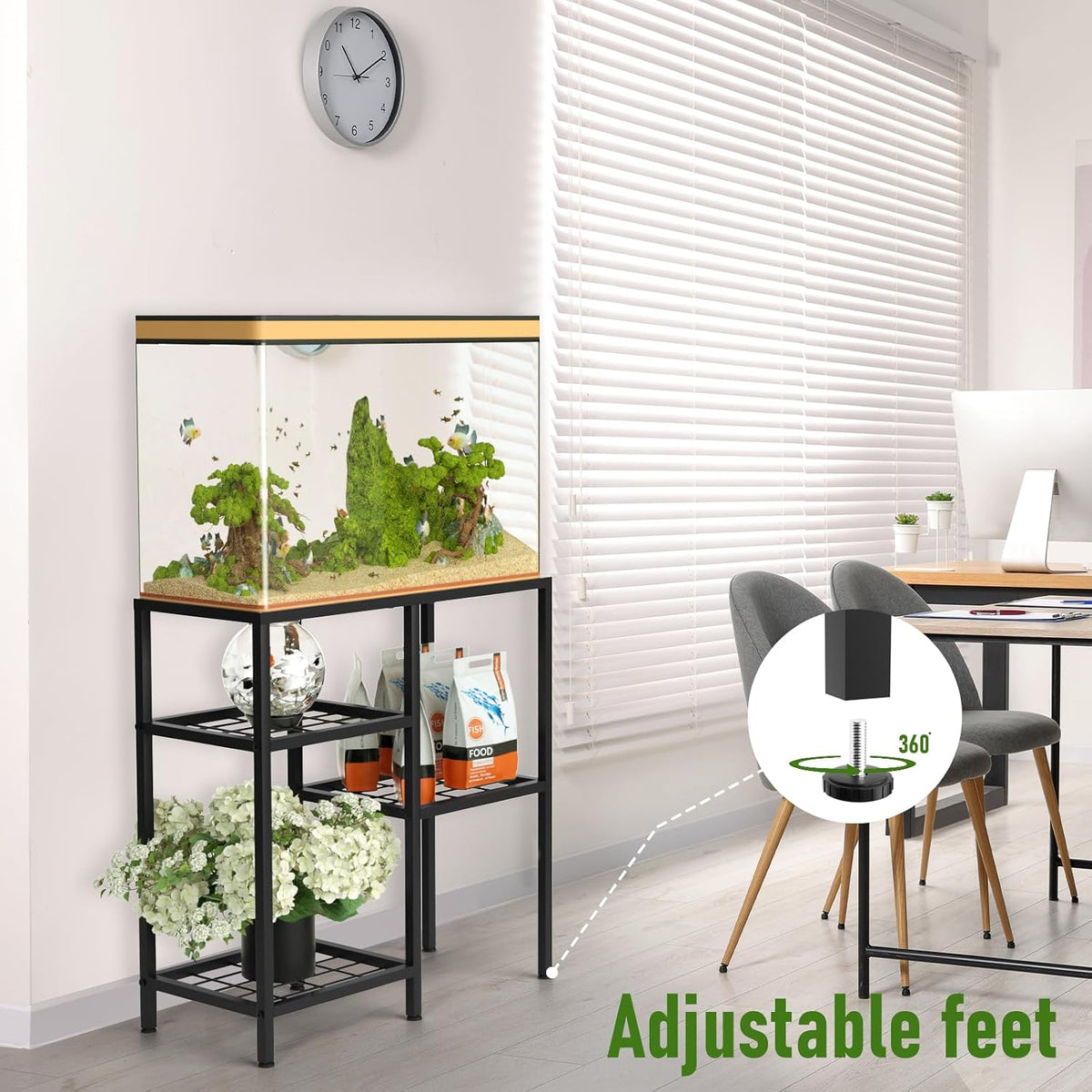 YBING black metal fish tank stand with 3 mesh shelves for 20 gallon aquariums - view 3