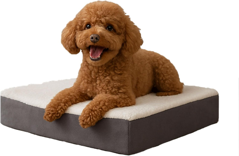Orthopedic Dog Bed - 2-Layer Memory Foam Crate Mat with Machine Washable Sherpa Cover - 20x15 Pet