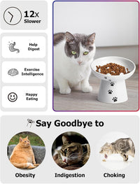 Y YHY Slow Feeder Cat Bowl, Ceramic Cat Slow Feeder Bowl - White - image 3