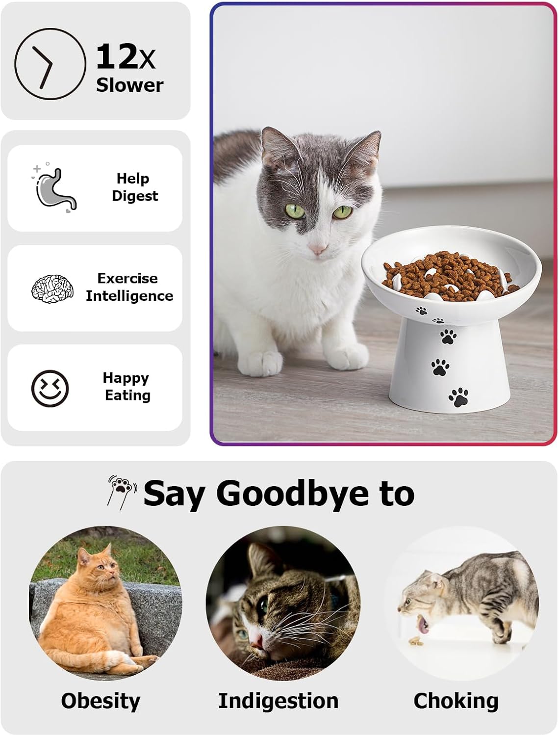 Y YHY Slow Feeder Cat Bowl, Ceramic Cat Slow Feeder Bowl - White - image 3