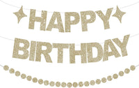 BEISHIDA Pre-Strung Glitter Pink Happy Birthday Banner Party Sign - Champagne