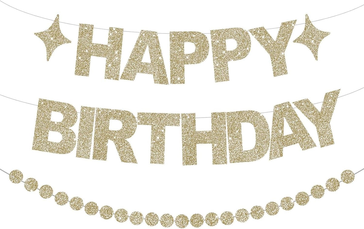 BEISHIDA Pre-Strung Glitter Pink Happy Birthday Banner Party Sign - Champagne