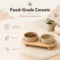 Cat Bowls Set of Two, 5.1” Ceramic Cat Food Bowls - Greige / 2 Bowls+Tray - 5.1" - image 4