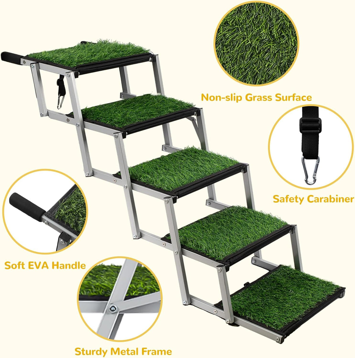 Foldable Dog Stairs for Car - Grass 5 Steps - image 3
