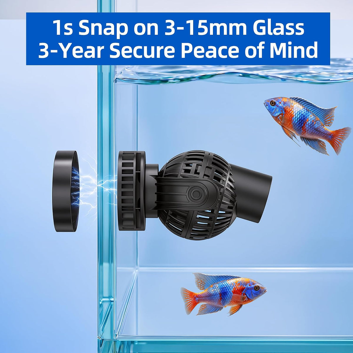 FREESEA Magnetic Wave Maker for Aquarium: 1s Mounts on 15mm Glass - 1050 GPH (Blue) - image 3