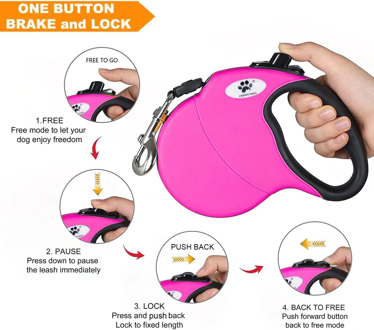 16ft Retractable Dog Leash for Large Breed Dogs up to 110 lbs - Large / Pink - image 2