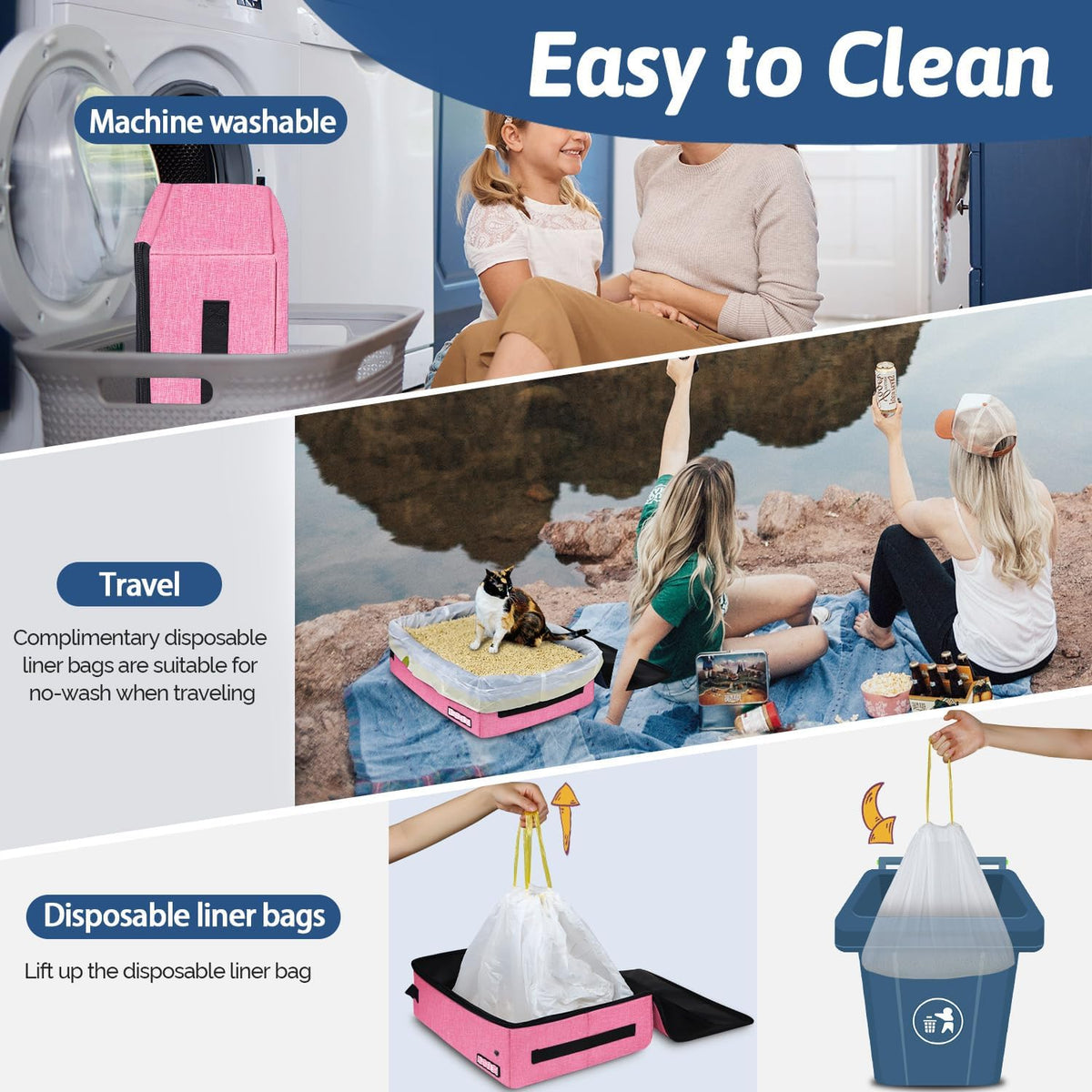Petskd Portable Cat Travel Litter Box with Lid - Small / Pink - image 3