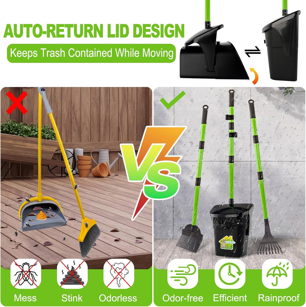 Pooper Scooper - 38" Long Adjustable Metal Handle Dog Pooper Scooper Swivel Bin & Rake & Spade - image 2