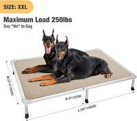 Veehoo Chew Proof Elevated Dog Bed - Cooling Raised Pet Cot - Silver Aluminum Frame and Durable Textilene Mesh Fabric, Unique Designed No-Slip Feet for Indoor or Outdoor Use, Beige Coffee, XX Large