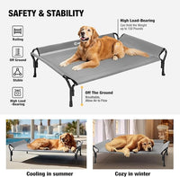 Veehoo Cooling Elevated Dog Bed, Raised Pet Cot with Guardrail & Slope Headrest, Durable Breathable Teslin Mesh, Non-Slip Feet, Washable Dog Couch Bed for Indoor & Outdoor, Medium 39.5" x 28", Gray