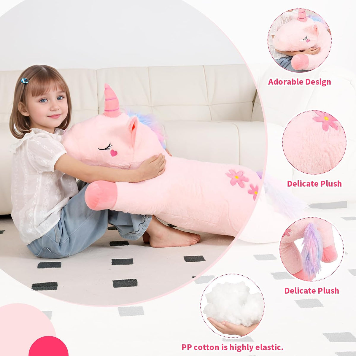 32inch Cute Giant Pink Unicorn Plush, Jumbo Soft Body Pillow Pet - 40 Inch Unicorn / 40 inch - image 3