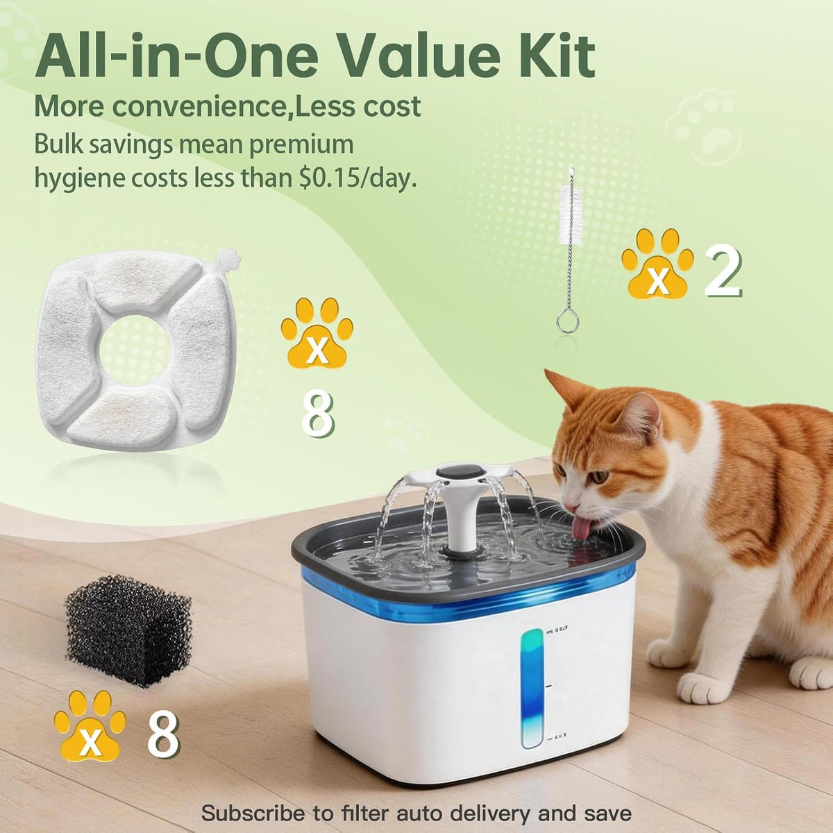 Cat Water Fountain Replacement Filters-12 Pack Cat Fountain Filters - 8 Filters+8 Sponges - image 2