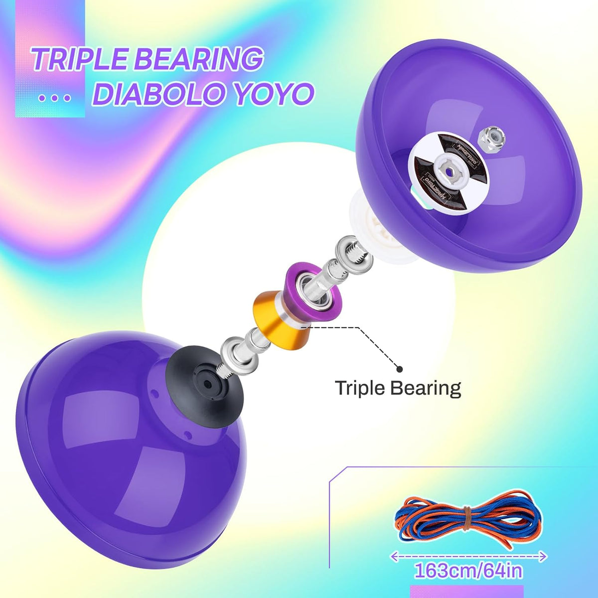 CHEE MONG MD01 triple bearing Chinese yoyo diabolo in blue and white with carbon sticks - view 11