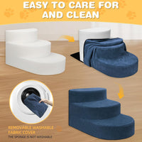 Dog Stairs 3 Steps Foam Pet Ramp for Small Dogs Cats, Navy Blue – Essentials for Dogs - image 4