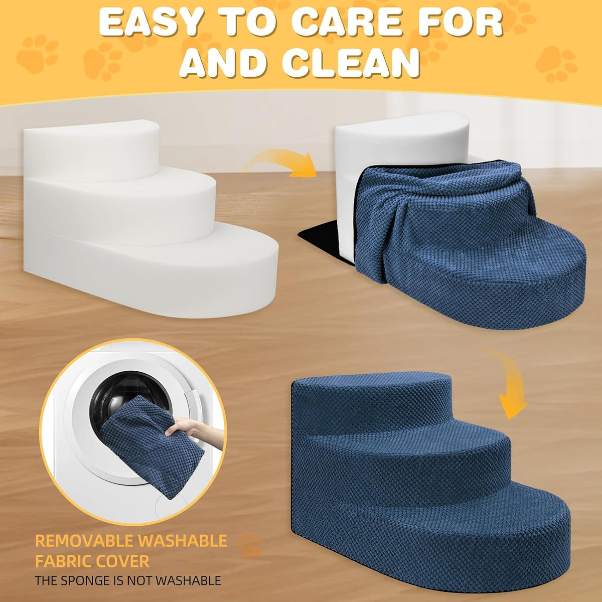 Dog Stairs 3 Steps Foam Pet Ramp for Small Dogs Cats, Navy Blue – Essentials for Dogs - image 4