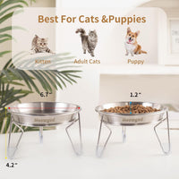 Elevated Cat Bowls,6.7" Extra Wide Raised Stainless Steel Cat Food Bowls with Anti-Slip Metal Stand - 2 bowls with stand - image 2
