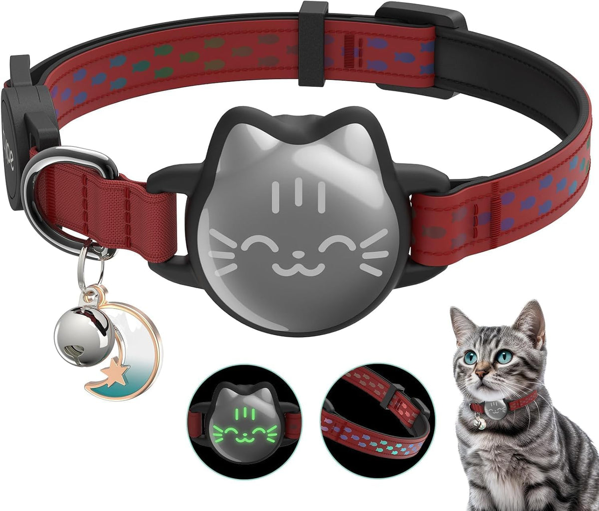 AirTag Cat Collar, Reflective Breakaway Collar - Red / Small(9-13inch)