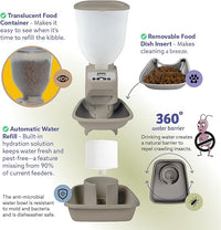Automatic Dog & Cat Food Feeder with Water Dispenser – Smart Pet Feeder with Portion Control, OLED Display, Anti Jam Design, Battery Operated Dispenser for Medium/Large Pets - Taupe