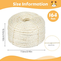 164 foot roll of white natural sisal rope for repairing cat scratching posts and cat trees - view 2