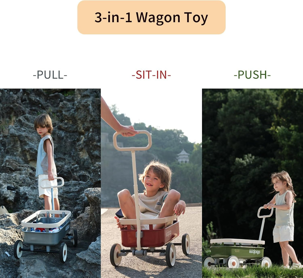 Kidpop PULA-Wild 3-in-1 kids pull along wagon and push walker in white with wooden cover - view 12
