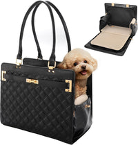 2-in-1 Stylish Dog Purse Carrier Travel Tote Bag for Small Dogs Cats - Black checkered / 15" L x 7.5" W x 12.2" H