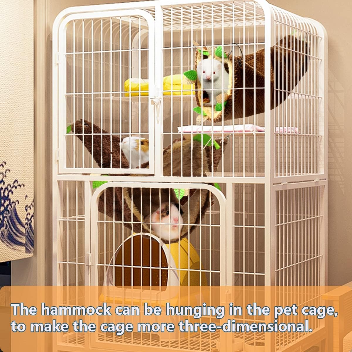 LEFTSTARER Guinea Pig Ferret Rat Hammock Toy Small Animal Cage - 2.Triangle hammock + tunnel - image 2