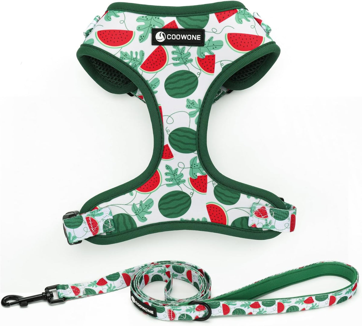 Dog Harness and Leash Set, Adjustable Dog Harness, Dog Leash - Green Watermelon / M(Chest 15.7 - 22.1", Neck 12 - 15")