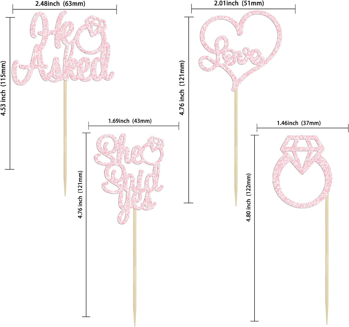 Gyufise He Asked She Said Yes Cupcake Toppers Gold Glitter Diamond - Light Pink - image 2