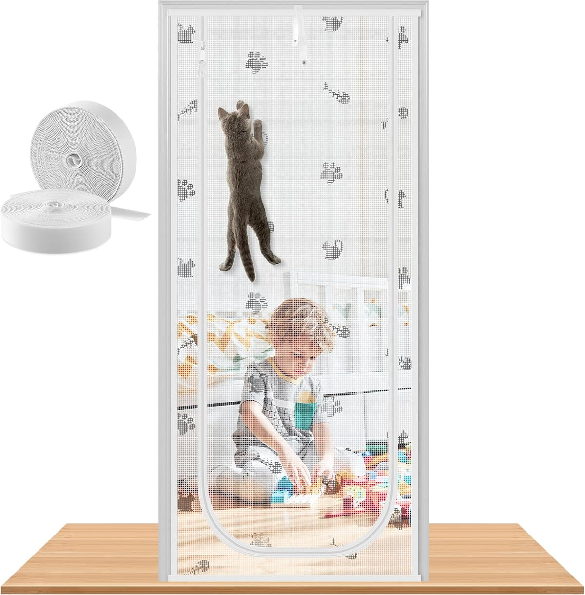 Reinforced Cat Screen Door, Fits Door Size 32" x 80" - White / 35'' W x 83'' H