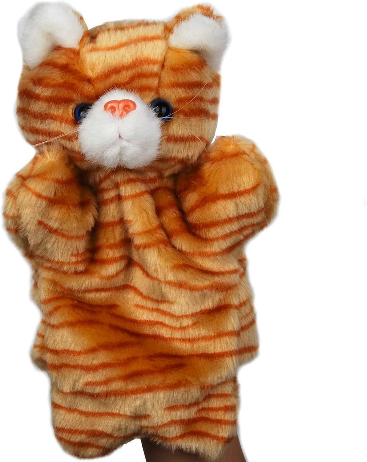 ZUXUCUVU 10 inch plush tabby cat hand puppet in soft fuzzy fabric