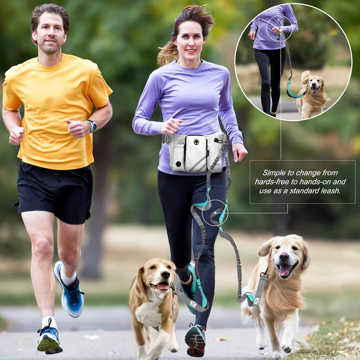 SHINE HAI Retractable Hands Free Dog Leash with Dual Bungees for 2 - Gray / For 2 Dog - image 2
