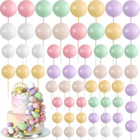 48 Pcs Balls Cake Topper Decorations Balloon Cupcake Toppers Foam - Pink,green,yellow,purple,brown,white