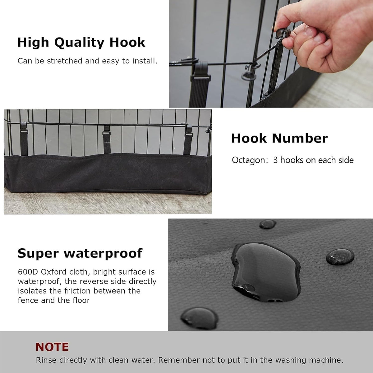 Playpen Top Cover for 24'' Width 8 Panel Pen - Black / Only Bottom Pad, Elastic Buckles Connections - image 4