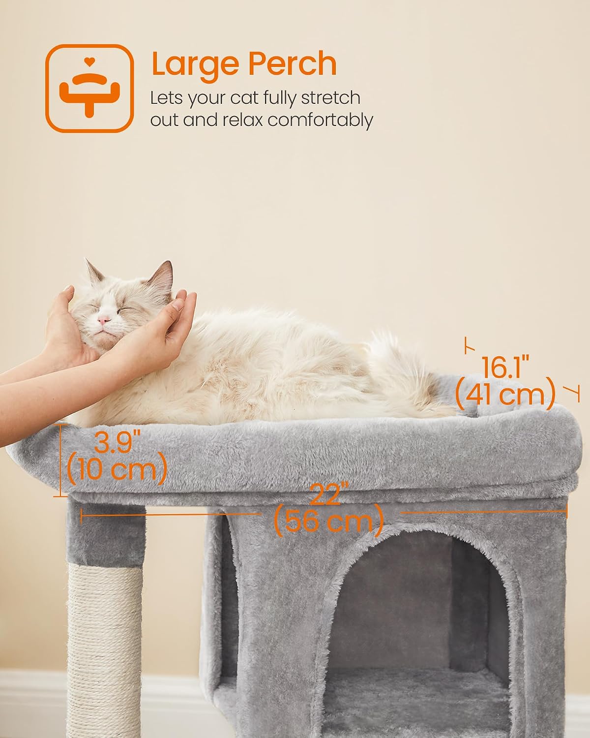 Feandrea Cat Tree, Plush Kitten Condo - L (23.6"L x 15.7"W x 33.1"H) / Light Gray - image 3