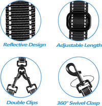 PetBonus Double Dog Leash, No Tangle Dual Leash, Reflective Walking Training Lead, 4 Comfortable Padded Handles for 2 Dogs with Collapsible Bowl and Waste Bags (Black, Large)
