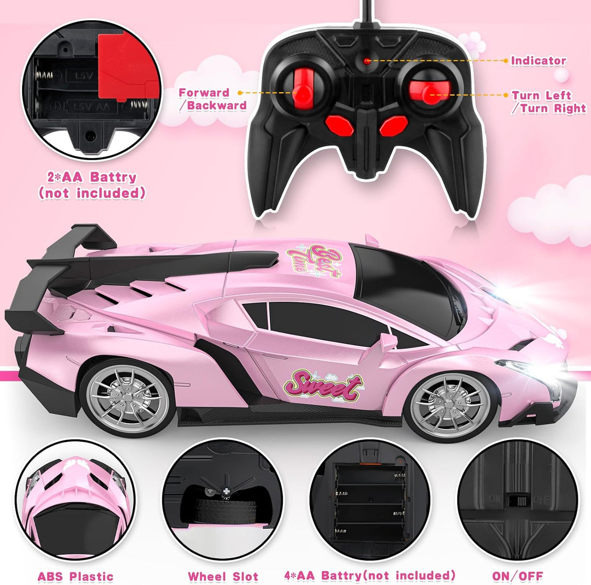 Growsland Remote Control Car for Kids - Pink - image 3