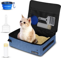 Petskd Portable Cat Travel Litter Box with Lid - Small / Blue