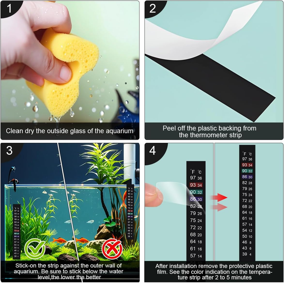 Aquarium Thermometer Strips, Fish Tank Thermometer Sticker 4 PCS – Essentials for Fish - 4 Count (Pack of 1) - image 2